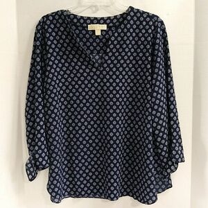 Michael Kors Navy Blue Silver Medallion Flare Sleeve Tunic Size XL *EUC*
